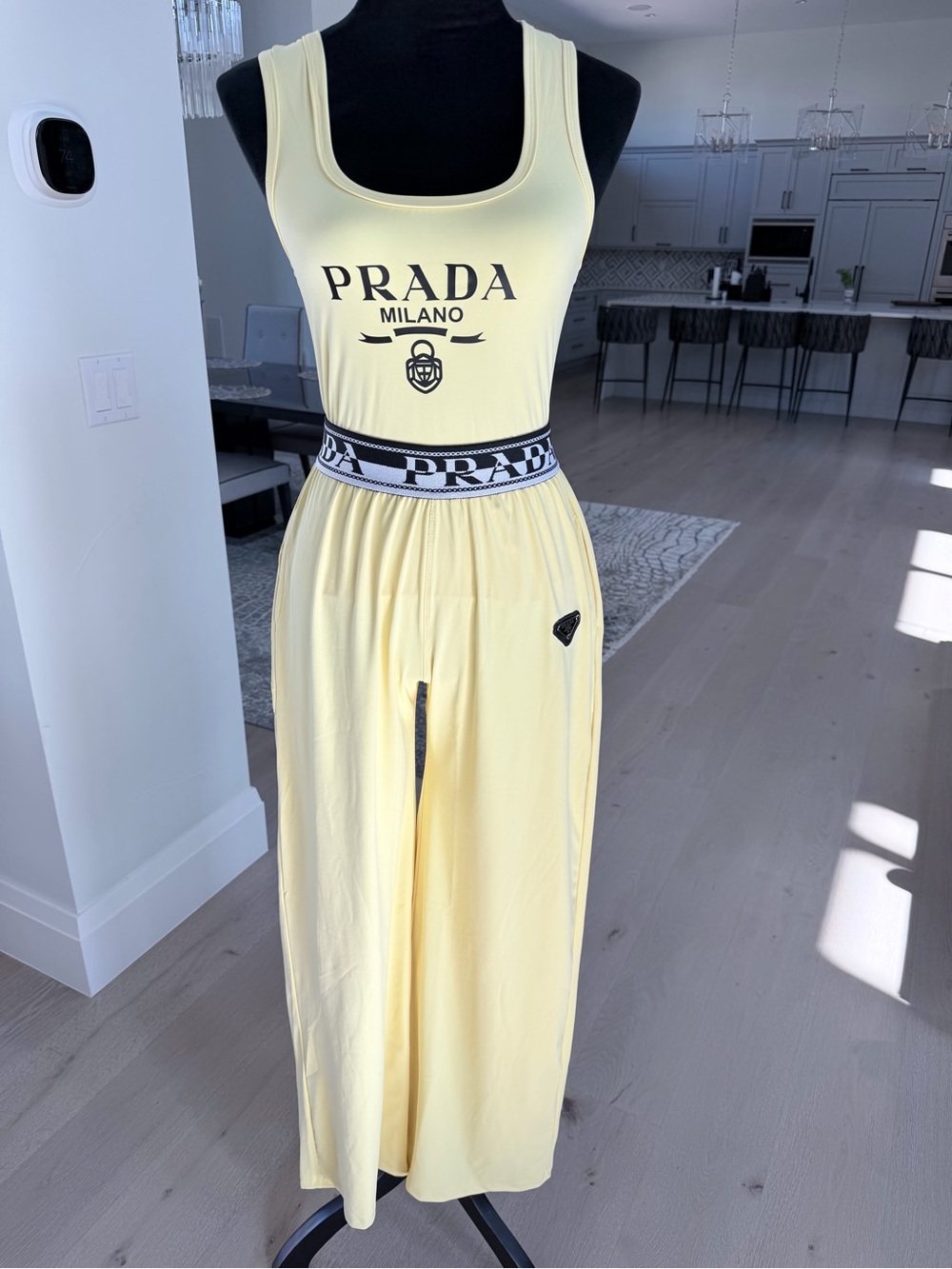 PRADA Yellow Wide-Leg Pants and matching top lounge comfy set size M - Picture 4 of 13